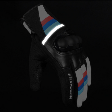 Мотоперчатки кожа-текстиль с защитой костяшек кулака MOTOWOLF M Черный-Синий MDL0308