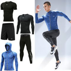 Компресійний чоловічий комплект одягу для тренувань NJR 5в1 M Чорний-Синій (NJR-03)