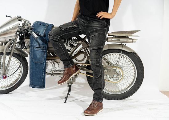 Мотоджинси з боковими карманами, внутрішнім захистом колін і зовнішньої частини стегна (мотоштани для ендуро, джинси для мотоцикла, для чопперів) MOTOLANG M Чорний-Сірий MP-00138