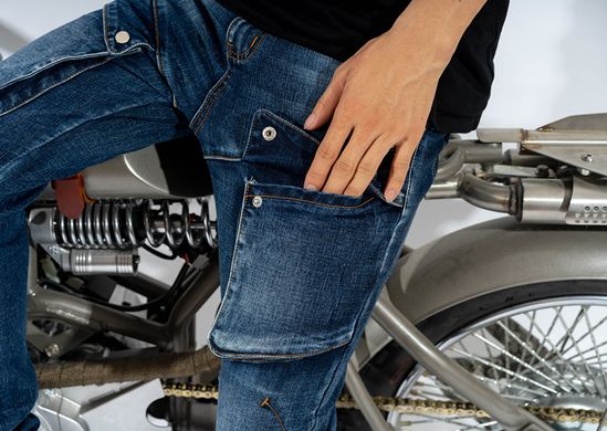 Мотоджинсы с боковыми карманами, внутренней защитой колен и наружной части бедра (мотоштаны для эндуро, джинсы для мотоцикла, для чопперов) MOTOLANG M Синий MP-0138