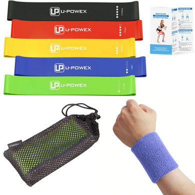 Гумки для фітнесу та спорту U-Powex, гумка - Еспандер для тренувань, напульсник для тренувань, Набір з 5 штук Різнобарвні UP02