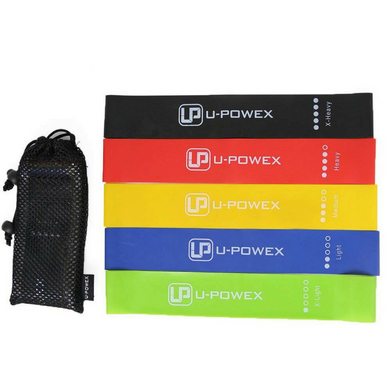 Резинки для фитнеса и спорта U-Powex, резинка - еспандер для тренировок, напульсник для тренировок, Набор из 5 штук Разноцветные UP02