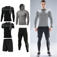 Компрессионный мужской комплект одежды для тренировок NJR 5в1 M Черный-Серый (NJR-00)