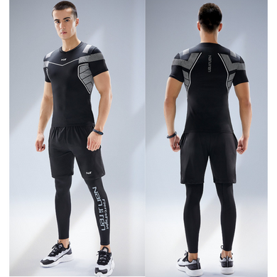 Компрессионный мужской комплект одежды для тренировок NJR 5в1 M Черный-Серый (NJR-00)
