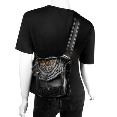 Сумка жіноча на стегно для мотоцикліста, сумка-месенджер в стилі панк-рок GEAR DUKE Чорна FHG139BBK