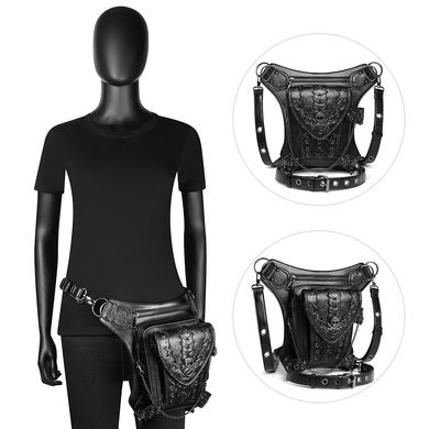 Сумка жіноча на стегно для мотоцикліста, сумка-месенджер в стилі панк-рок GEAR DUKE Чорна FBG104BK