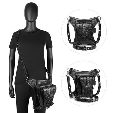 Сумка жіноча на стегно для мотоцикліста, сумка-месенджер в стилі панк-рок GEAR DUKE Чорна FBG104BK