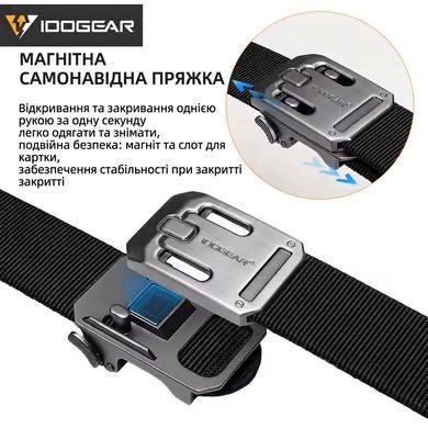 Тактический Ремень IDOGEAR усиленный стальной с регулируемой быстросъемной пряжкой Черный